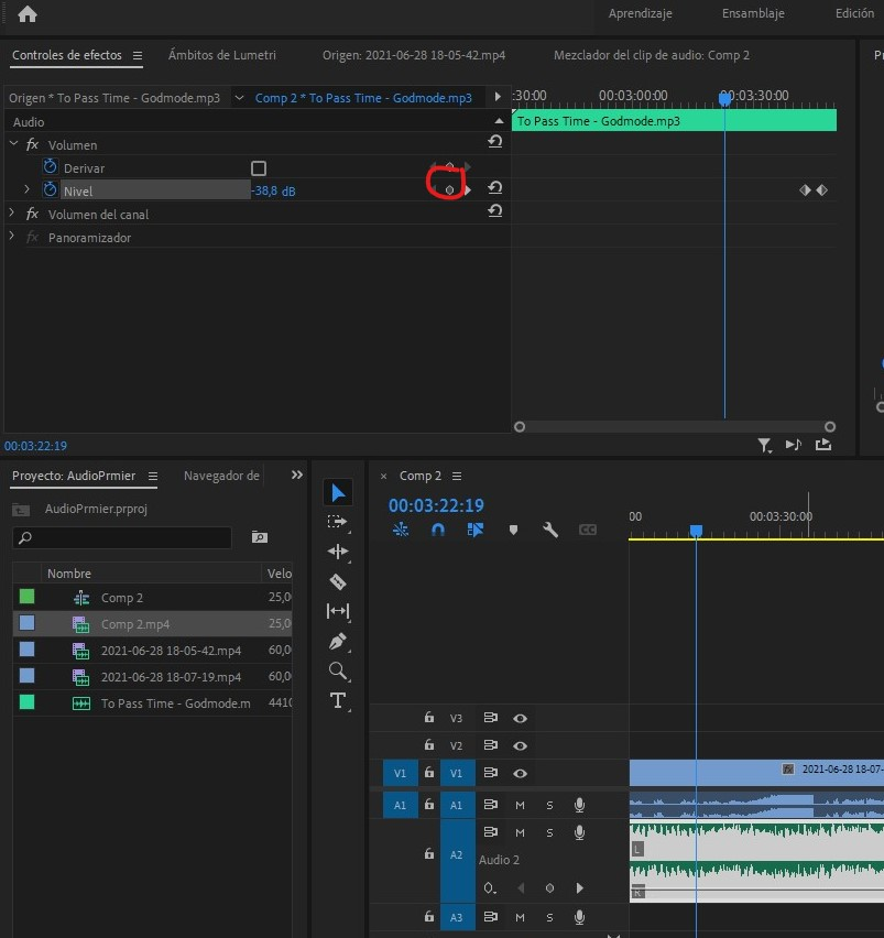 Editar volumen de audio en Adobe Premiere